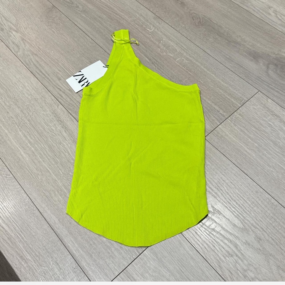 Zara Lime neon green one shoulder ribbed tank